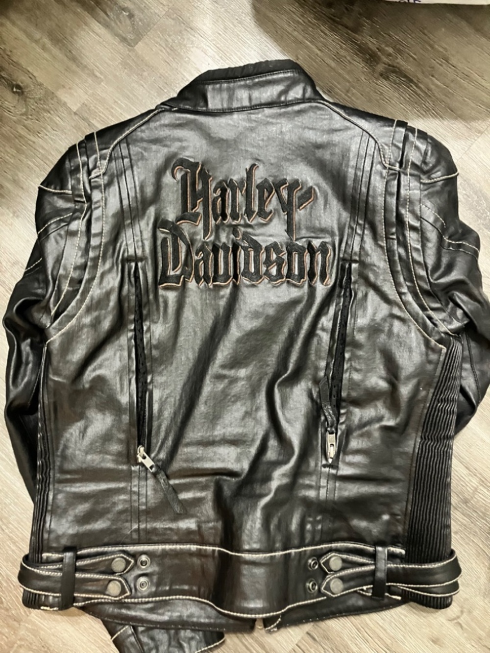 Harley Davidson Womens M Leather Motorcycle Riding Jacket Black Embroidered  Cop